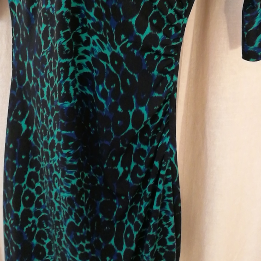 BCBG MaxAzria XXS Blue Green Cheetah Leopard Dress - Picture 13 of 16